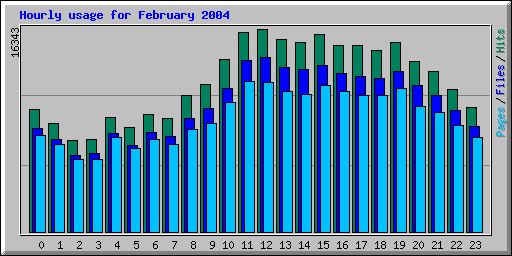 Hourly usage for February 2004